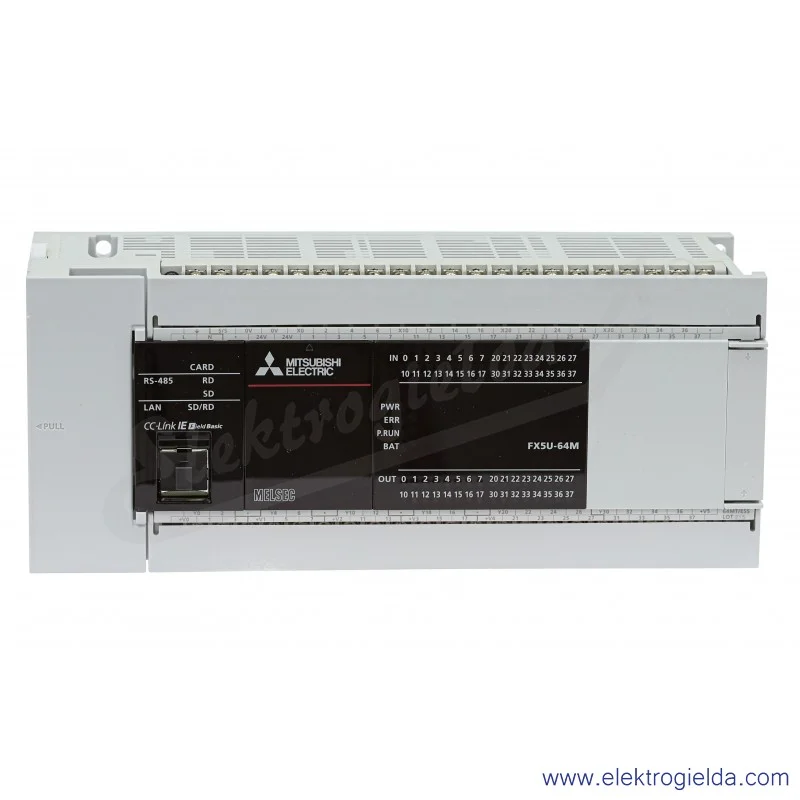 Sterownik PLC 280494, FX5U-64MT/ESS CPU 100-240VAC, 32 wejścia, 32 wyjścia tranzystorowe, 2 wejścia analogowe, Ethernet, RS485
