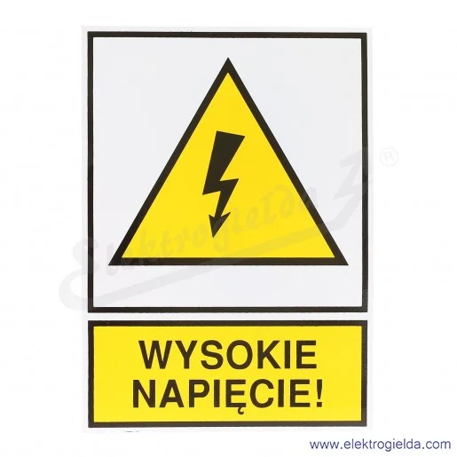 Tabliczka ostrzegawcza E04TZ-01011120300, TZO 74*105s, "WYSOKIE NAPIĘCIE!"