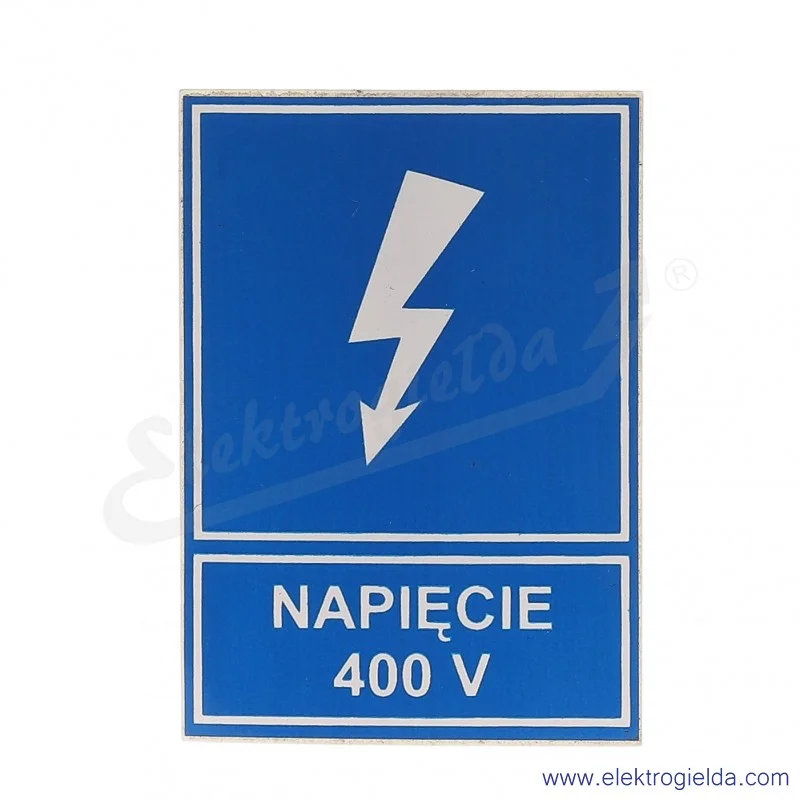 Tabliczka informacyjna E04TZ-01041110900, TZI 52*74s, "NAPIĘCIE 400 V"