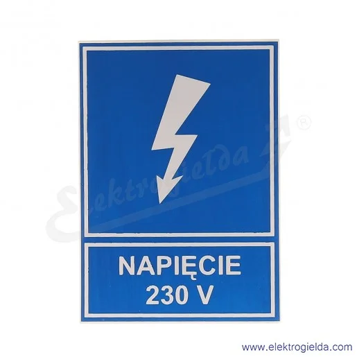Tabliczka informacyjna E04TZ-01041120800, TZI 74*105s, "NAPIĘCIE 230 V"