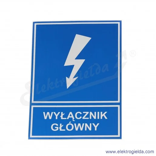 Tabliczka informacyjna E04TZ-01041130200, TZI 105*148s, "WYŁĄCZNIK GŁÓWNY"