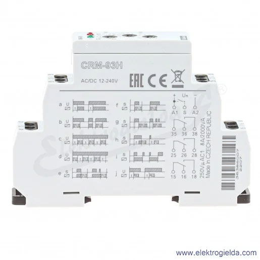 Przekaźnik czasowy CRM-93H UNI 12...240VAC/DC, 3x SPDT, 0.1s..10dni, 10 funkcji czasowych, IP20