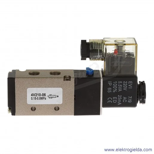 Elektrozawór 5/2 NC 1/4 230V z cewką 220VAC 5.5VA, HF Pneumatics