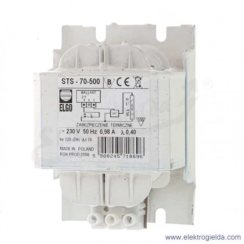Statecznik magnetyczny STS-70 do lamp sodowych, 230VAC, 0.98A ELGO