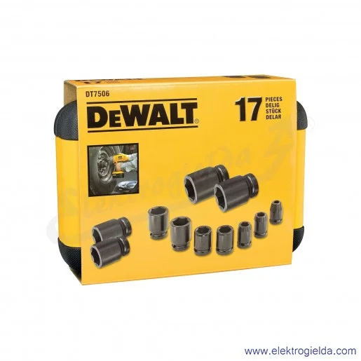 Zestaw nasadek udarowych DT7506-QZ 17 elementów , 1/2" 6,8,10,11,12,13,14,16,17,18,19,20,21,21,22,27
