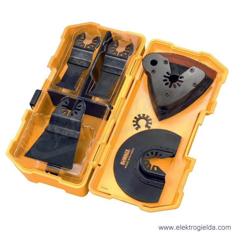 Zestaw akcesoriów DT20731-QZ do MultiTool, brzeszczoty uniwersalne, 3 papiery ścierne, płytka szlifierska