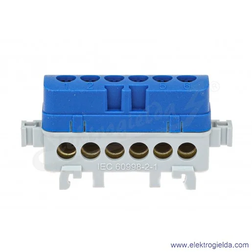 Listwa przyłączeniowa A18-0068 LPI-6n 16mm2, 400V 76A, niebieska z poliamidu