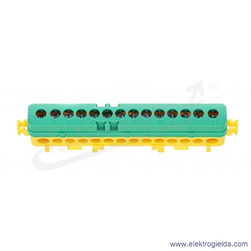 Listwa przyłączeniowa A18-1051 LPI-14g 25mm2, 101A 400V, zielono-żółta z poliamidu Listwa przyłączeniowa A18-1051 LPI-14g 25mm2, 101A 400V, zielono-żółta z poliamidu