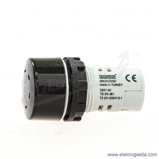 Sygnalizator dźwiękowy podświetlany, MBZX220S, 230VAC, 90dB, czarny, IP40