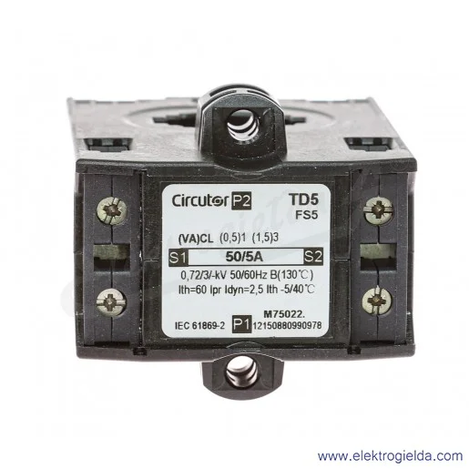 Przekładnik prądowy M75022, TD5 50/5A, szyna 25X5/20x10, 0.5VA (klasa1), IP20