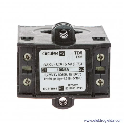 Przekładnik prądowy M75025, TD5 100/5A, szyna 25X5/20x10, 1,5VA (klasa 0,5), IP20