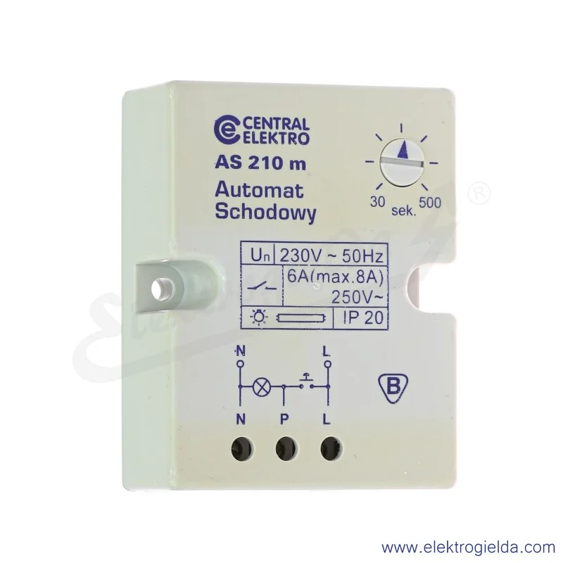 Automat schodowy AS-210m 30..500s, 230V, max 8A, IP20, Central elektro