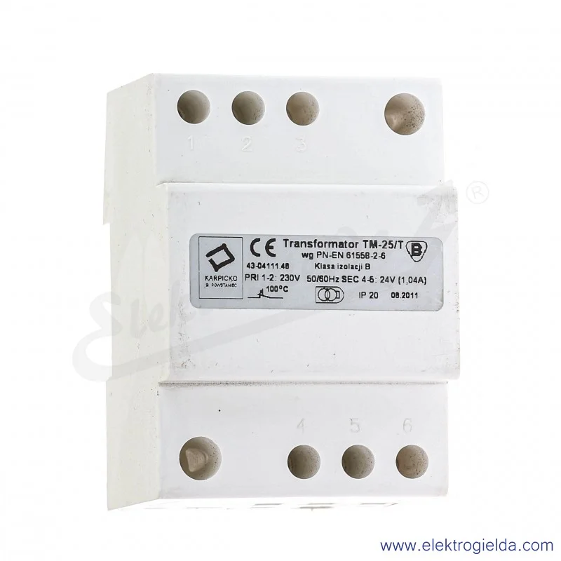 Transformator w obudowie 43-04111.48 TM-25 25VA 230/24V montaż DIN