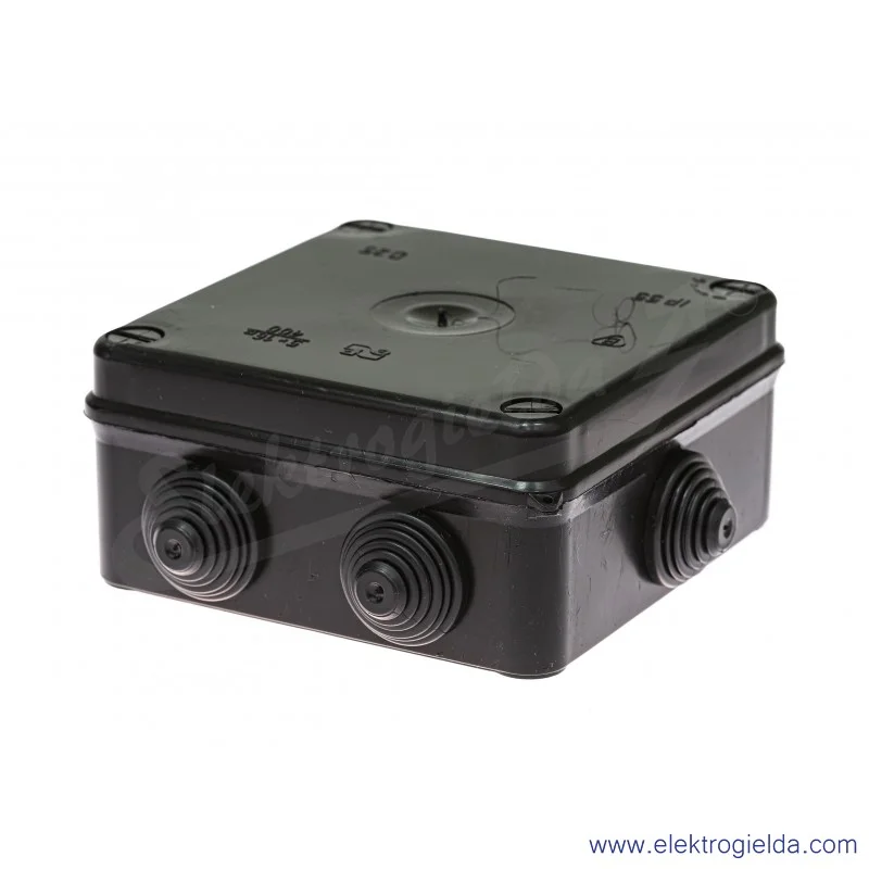 Puszka natynkowa 0233-09, 133x133x64, PK-4, 6 dławnic, czarna, IP55