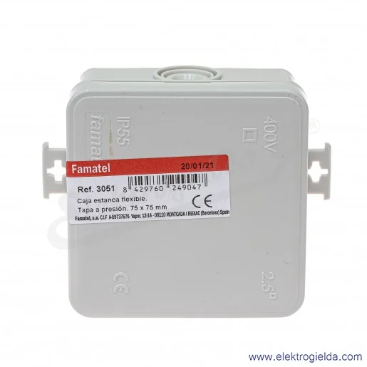 Puszka natynkowa 3051, Mini box 75x75x39mm, szara, IP55