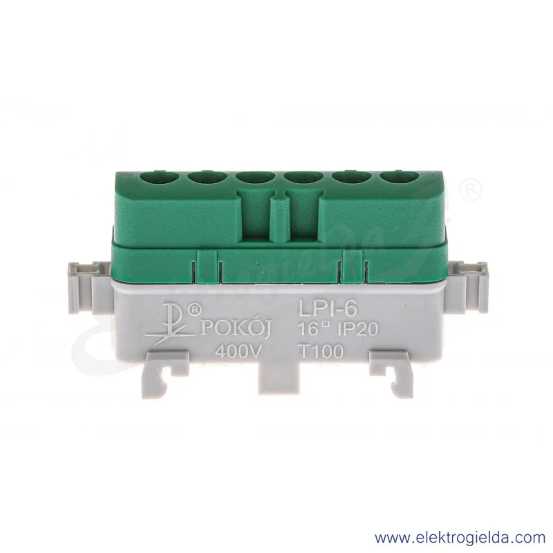 Listwa przyłączeniowa A18-0058 LPI-6z 16mm2, 400V 76A, zielona z poliamidu