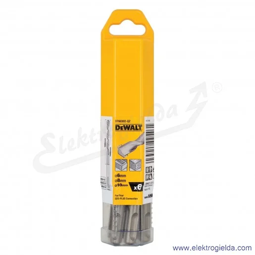 Zestaw 6 wierteł DT60302-QZ SDS+ 2x6 2x8 i 2x10mm do betonu i kamienia