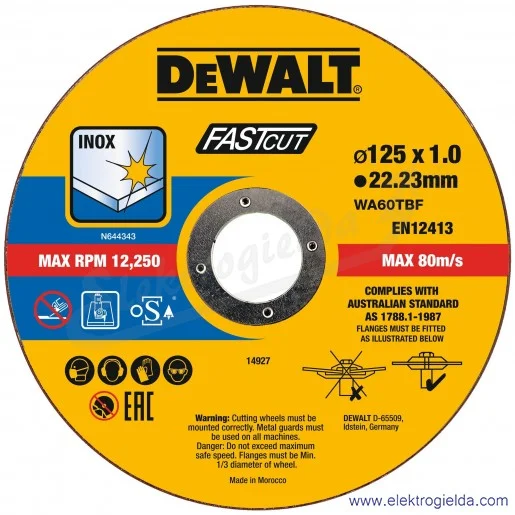 Tarcze do cięcia DT20540-QZ metalu INOX, 125x1mm 100 szt w wiaderku Tarcze do cięcia DT20540-QZ metalu INOX, 125x1mm 100 szt w wiaderku