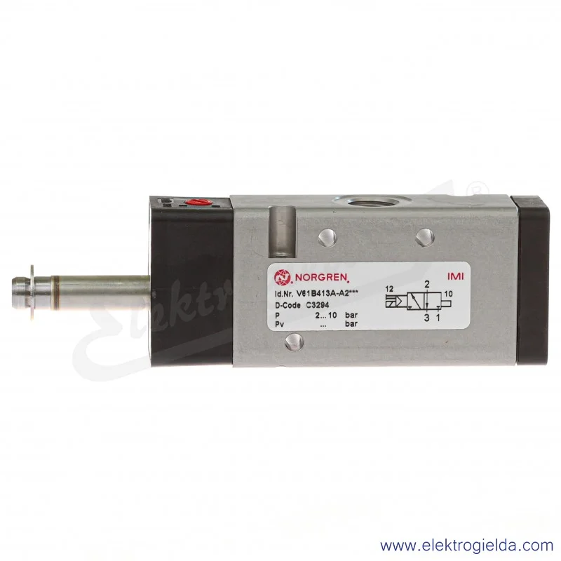 Zawór rozdzielający 3/2 G1/4 NC monostabilny, sterowany elektromagnetycznie, pilot zasilany wewnętrznie, 2-8 bar, bez cewki V61B