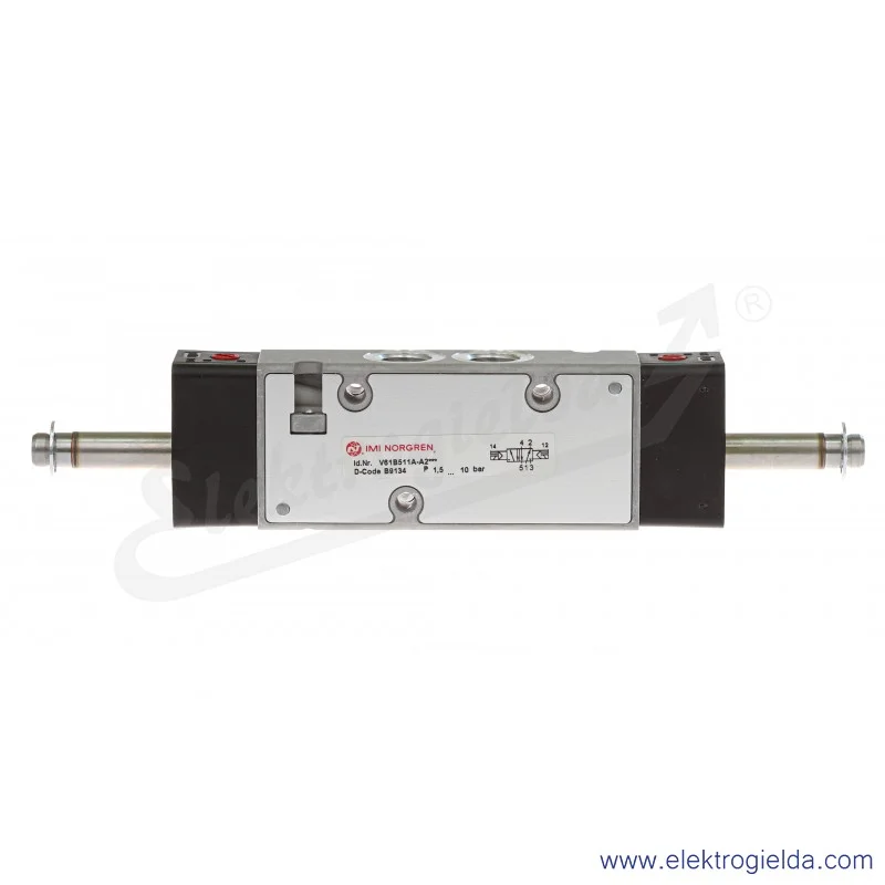 Zawór rozdzielający 5/2 G1/4 bistabilny, sterowany elektromagnetycznie, pilot zasilany wewnętrznie, 2-8 bar, bez cewek V61B511A-