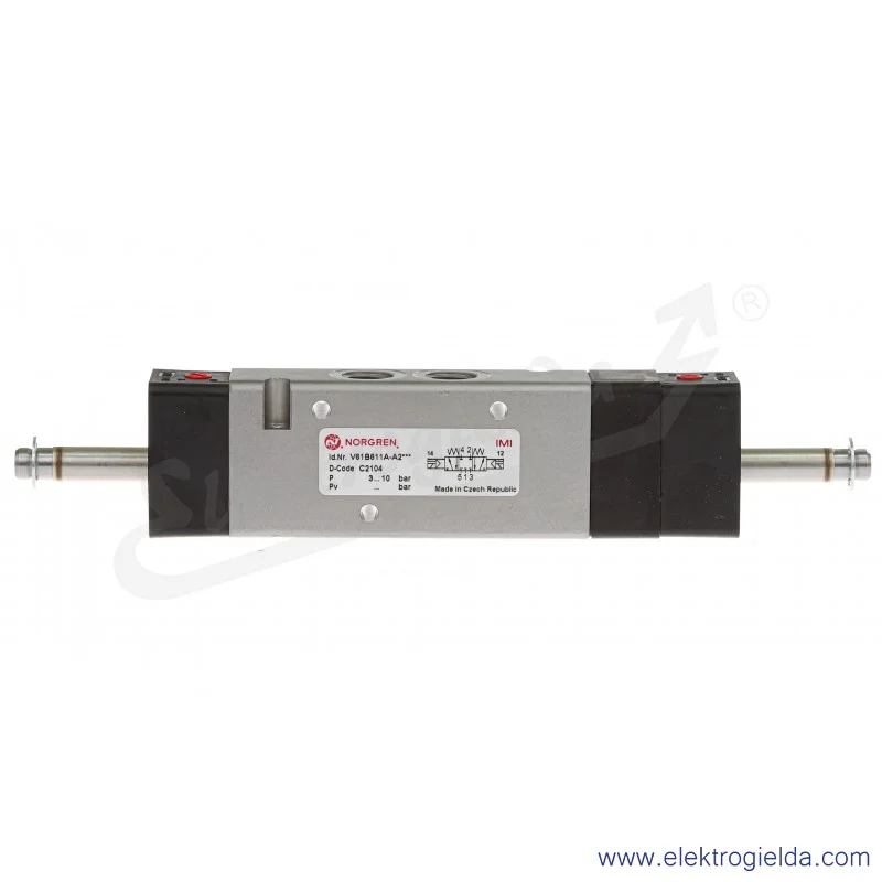 Zawór rozdzielający 5/3 G1/4 (APB) bistabilny, sterowany elektromagnetycznie, pilot zasilany wewnętrznie, 3-8 bar, bez cewek V61