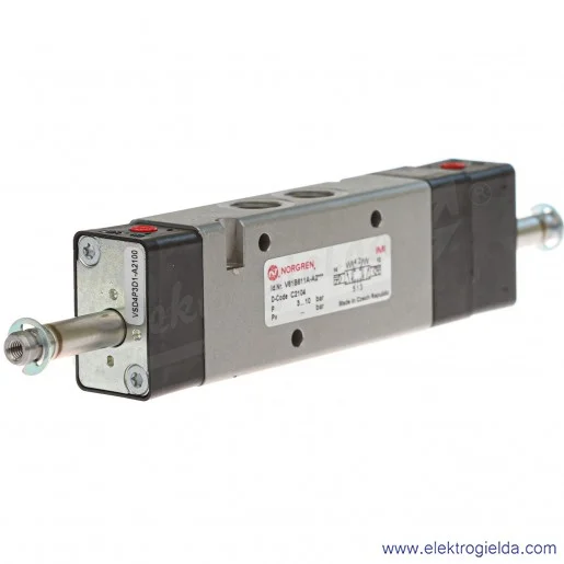 Zawór rozdzielający 5/3 G1/4 (APB) bistabilny, sterowany elektromagnetycznie, pilot zasilany wewnętrznie, 3-8 bar, bez cewek V61 Zawór rozdzielający 5/3 G1/4 (APB) bistabilny, sterowany elektromagnetycznie, pilot zasilany wewnętrznie, 3-8 bar, bez cewek V61