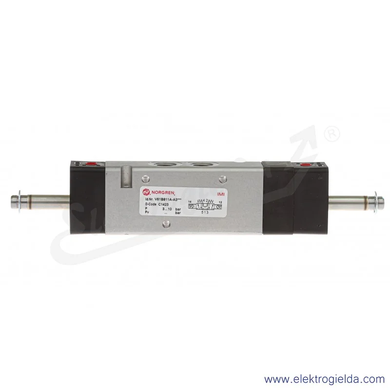 Zawór rozdzielający 5/3 G1/4 (COP) sterowany elektromagnetycznie, pilot zasilany wewnętrznie, 3-8 bar, bez cewek V61B811A-A3000