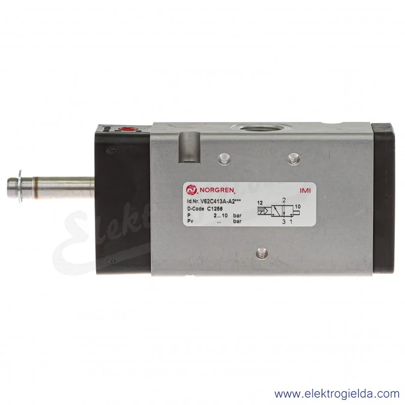 Zawór rozdzielający 3/2 G3/8 NC monostabilny, sterowany elektromagnetycznie, pilot zasilany wewnętrznie, 2-8 bar, bez cewki V62C