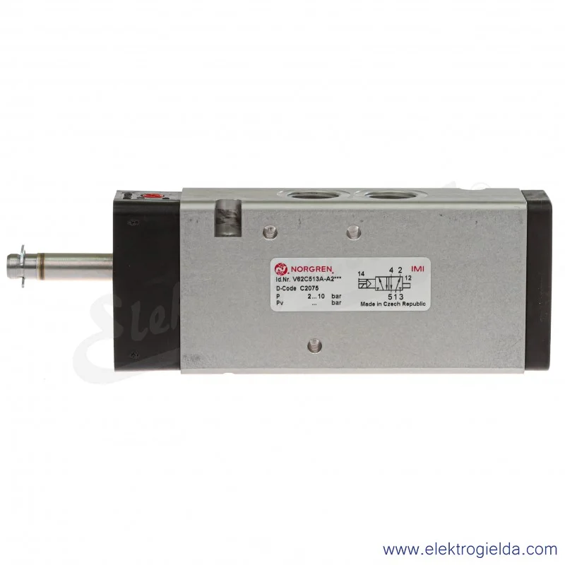 Zawór rozdzielający 5/2 G3/8 monostabilny, sterowany elektromagnetycznie, pilot zasilany wewnętrznie, 2-8 bar, bez cewki V62C513