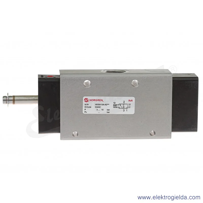 Zawór rozdzielający 3/2 G1/2 NC monostabilny, sterowany elektromagnetycznie, pilot zasilany wewnętrznie, 2-8 bar, bez cewki V63D