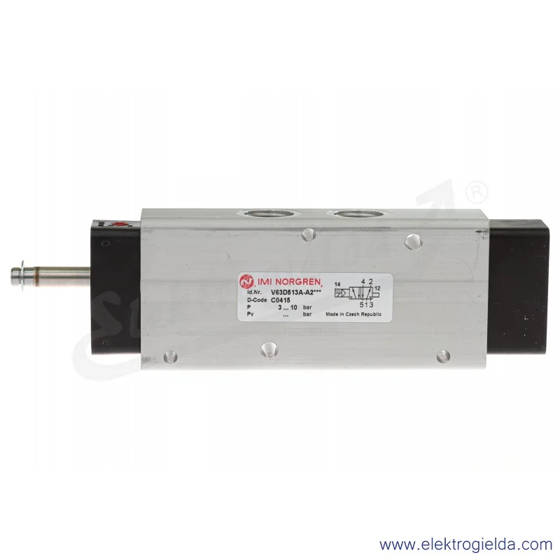 Zawór rozdzielający 5/2 G1/2 monostabilny, sterowany elektromagnetycznie, pilot zasilany wewnętrznie, 2-8 bar, bez cewki V63D513