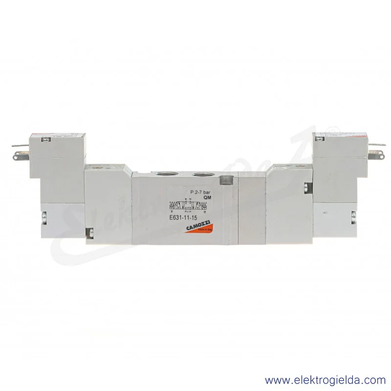 Zawór rozdzielający elektromagnetyczny E631-11-15-P53, 5/3 w pozycji środkowej zamknięty, G1/8, 3-7 Bar, 550l/min, wtyczka typ 1