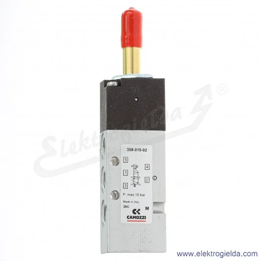 Zawór rozdzielający elektromagnetyczny 358-015-02, 5/2 monostabilny, G1/8, 2,5-10 Bar, 700 l/min, bez cewki Zawór rozdzielający elektromagnetyczny 358-015-02, 5/2 monostabilny, G1/8, 2,5-10 Bar, 700 l/min, bez cewki