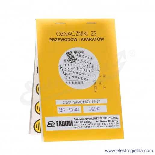 Znaki samoprzylepne E04ZP-02030404200, ZS D20/UZK, 10x20 sztuk, *UZK* - uziemienie