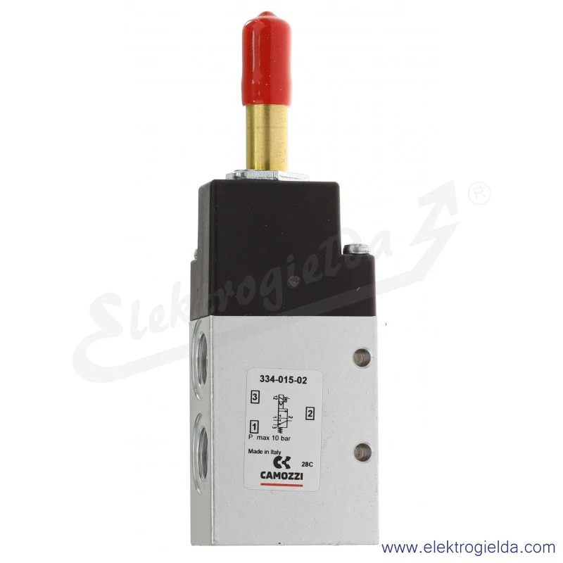 Zawór rozdzielający elektromagnetyczny 334-015-02, 3/2 NC, monostabilny, G1/4, 2.5-10 Bar, 1300 l/min, bez cewki