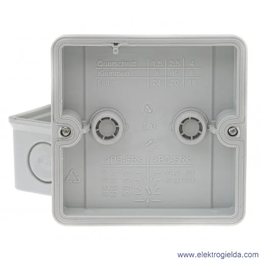 Puszka instalacyjna D 9120 Z, 88x88x53mm, z uszami, szara, IP65 + 4 dławiki