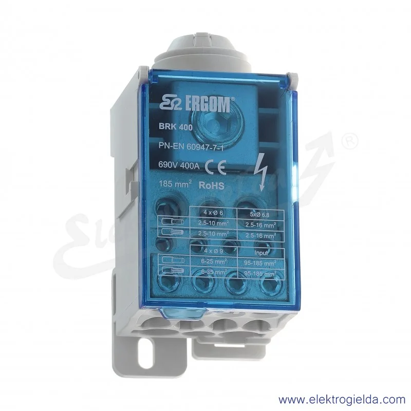Blok rozdzielczy R33RA-02030101401, BRK 400 przyłączeniowe 1x95-185mm2, rozdzielcze 4x2.5-10 5x2.5-16 2x6-35mm2, 400A