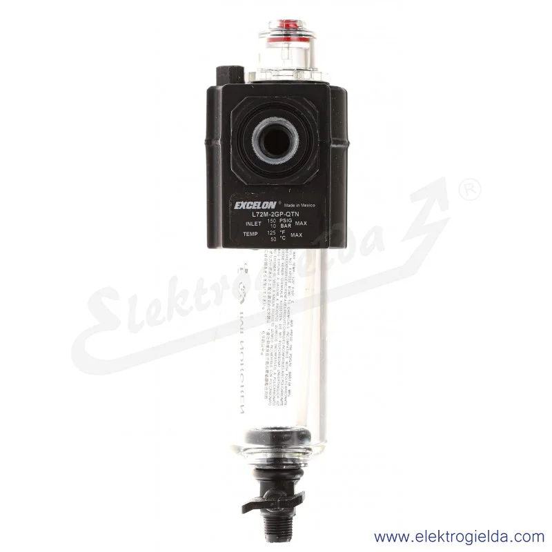 Smarownica mikromgłowa L72M-2GP-QTN, G1/4, 10 Bar, miska 65 ml, punkt początkowy 56.4 l/min, max 1440 l/min, z zaworem drenażowy
