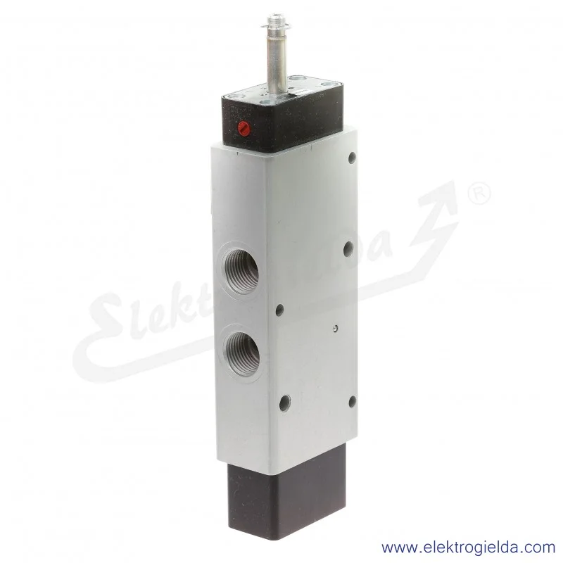 Zawór rozdzielający 5/2 G1/2 monostabilny, sterowany elektromagnetycznie, pilot zasilany zewnętrznie, -0,9-10 bar, bez cewki V63