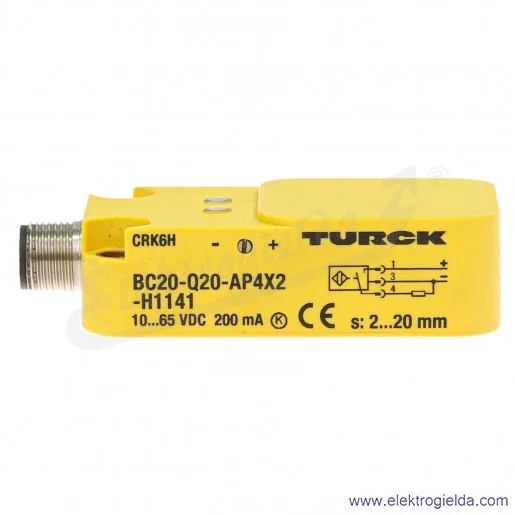 Czujnik pojemnościowy 2530101 BC20-Q20-AP4X2-H1141 zasięg 20mm, zasilanie 10..65VDC, NO PNP, M12 4P