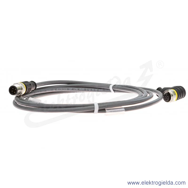 Kabel z gniazdem 6625640 WKC4.4T-2-RSC4.4T/TXL przewód PUR, 4-żyłowy, długość 2m,  złącze żeńskie M12, kątowe, złącze męskie M12