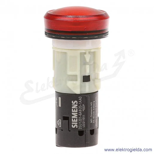 Lampka sygnalizacyjna 3SU1201-6AB20-1AA0 kompaktowa okrągła fi 22mm, z tworzywa, czerwona z soczewką, gładka, 24VAC/DC