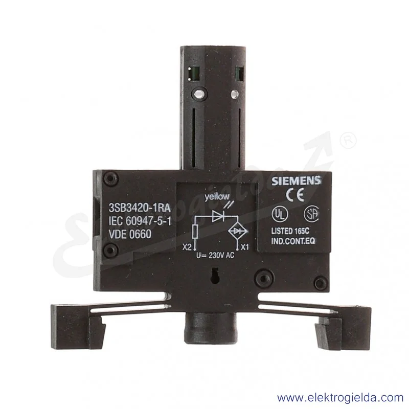 Oprawka LED 3SB34201RA 3SB3420-1RA żółta 230VAC, do mocowania w części dolnej kasety