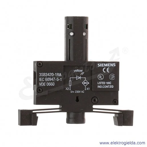Oprawka LED 3SB34201RA 3SB3420-1RA żółta 230VAC, do mocowania w części dolnej kasety