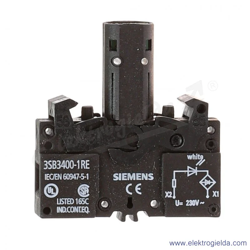 Oprawka LED 3SB3400-1RE biała 230VAC, przyłącze śrubowe