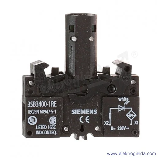 Oprawka LED 3SB3400-1RE biała 230VAC, przyłącze śrubowe Oprawka LED 3SB3400-1RE biała 230VAC, przyłącze śrubowe