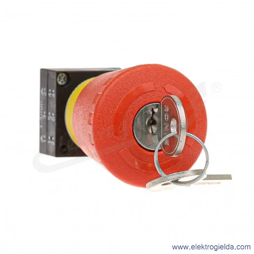 Przycisk bezpieczeństwa 3SB30001BA20 3SB3000-1BA20 40mm, z wymuszonym blokowaniem, z zamkiem ronis, w komplecie 2 klucze, odblok