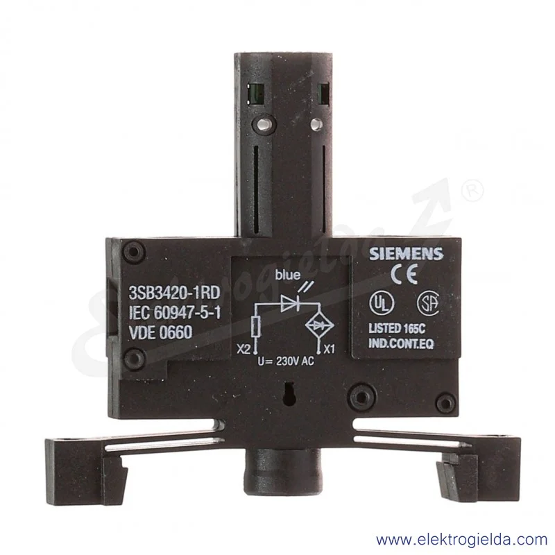 Oprawka LED 3SB3420-1RD niebieska 230VAC, do mocowania w dolnej części kasety