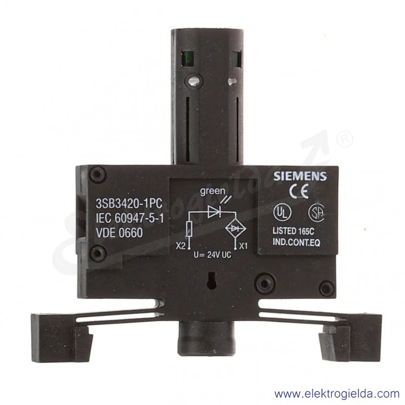 Oprawka LED 3SB3420-1PC zielona 24V, do mocowania w części dolnej, do kasety