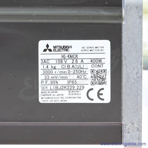 Silnik servo 282635 HG-KN43K Servomotor HG-KN, 400W 1.3 Nm max 3.8Nm, rowek wpustowy